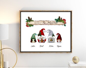 Personalised Christmas Portrait • Family Gnome Print • Christmas Wall Art • Custom Family Portrait • Christmas Name Sign • Seasonal Decor
