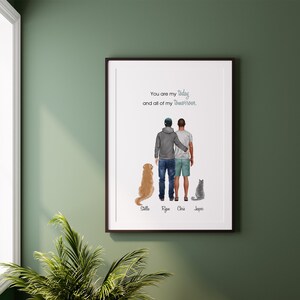 Birthday Gift for Boyfriend • Custom Portrait with Pet • Gay Gift Idea • 1 Year Anniversary • LGBT Present • Gift for Gay Couple • Printable