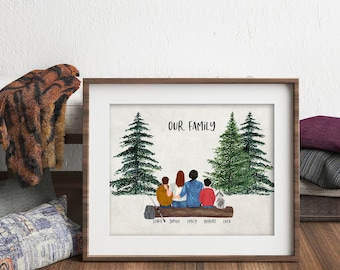 Custom Family Portrait • Family Print • Personalized Wall Art • Family Art • Personalized Family Art Decor • Gift idea • Birthday Gift Mom