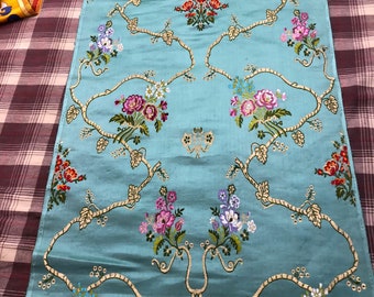 Turquoise  Banarasi Tibetan Brocade Handmade Brocade Handloom brocade Indian Handloom Brocade Brocade Design Fabric Multi Colour Brocade