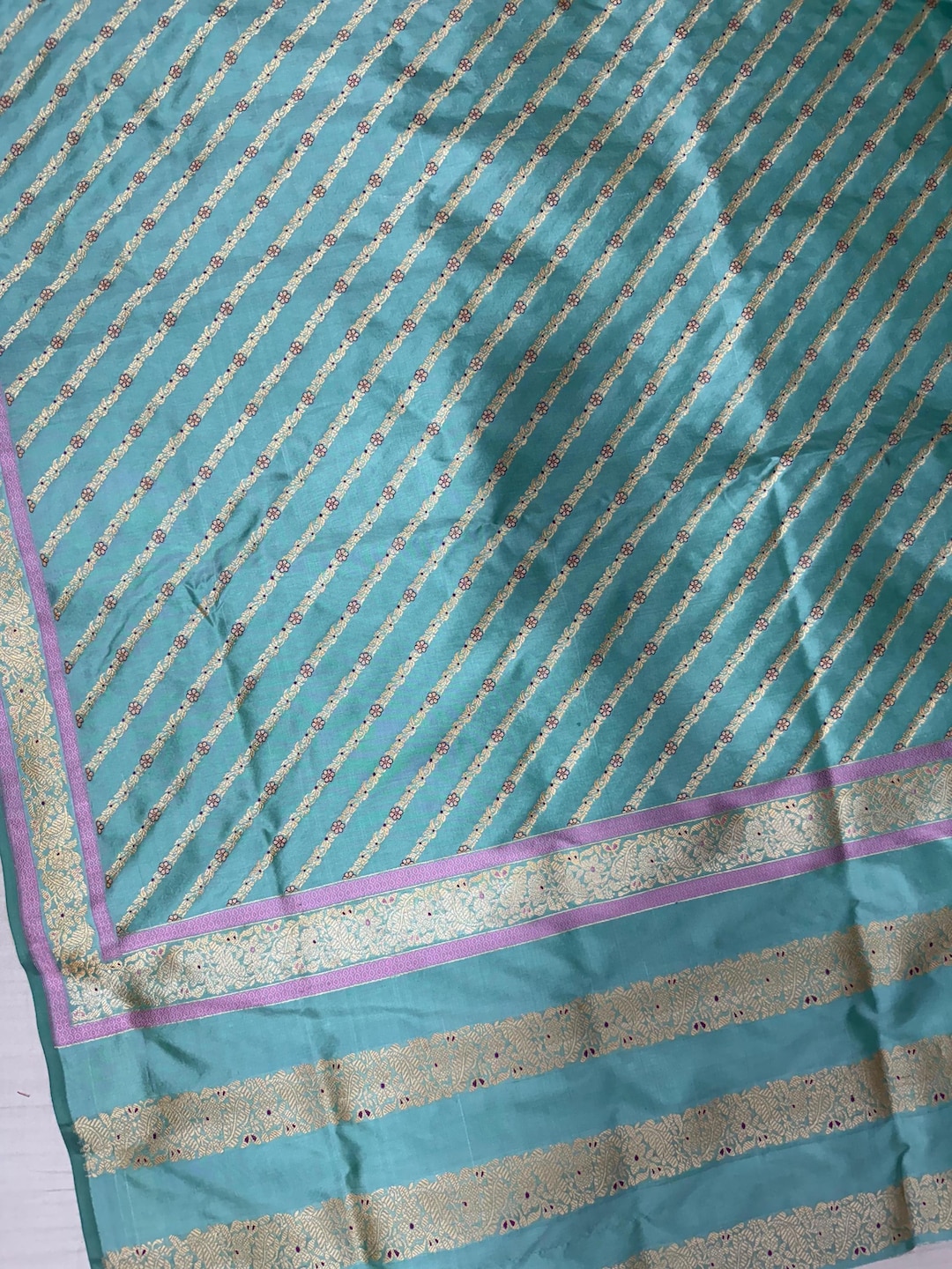 Turquoise Green Banarasi Woven Silk Traditional Saree
