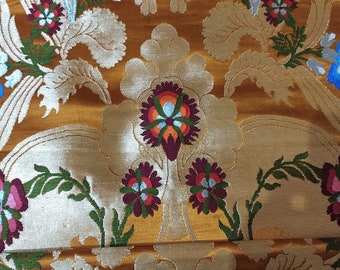 Mustered Brocade Handmade Brocade Varanasi Handloom Brocade Floral Brocade Indian Handloom Brocade Brocade Design Fabric Tibetan  Brocade