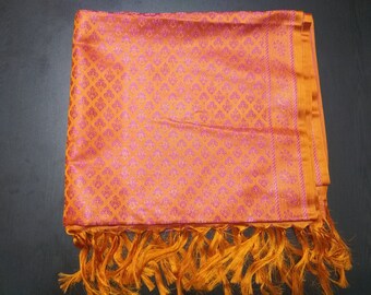 Banarasi Stole Handloom Stole Handmade Stole Tanchui design Stole Orange Stole Fancy Stole for Women Stole for Wedding Art Silk Stole