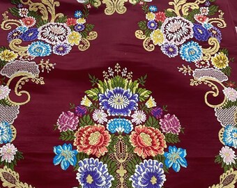 Maroon Banarasi Brocade Tibetan Handmade Brocade Handloom Brocade Indian Brocade Design Fabric Floral Brocade Pure Silk Brocade fabric