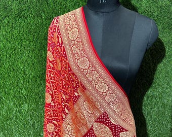 Designer Chiffon Silk Dupatta  Red Jacquard Dupatta Dupatta Bandhej Dupatta  Bandhani Dupatta Handloom Handmade Dupatta wedding Dupatta