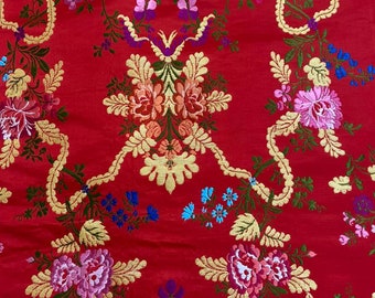 Red Banarasi Tibetan Brocade Handmade Brocade Banarasi Handloom brocade Indian Handloom Brocade Brocade Design Fabric Multi Colour Brocade