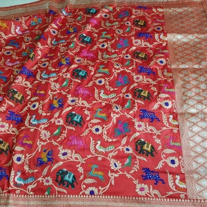 Banarasi Saree Sikargah Pure Silk Saree Traditional Saree Saree for Wedding Silk Sari Meenakari saree Red Saree Handloom Saree Kadhhua saree