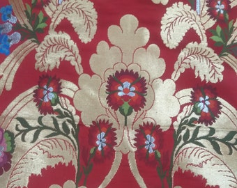 Red Brocade Tibetan Brocade Handmade Brocade Handloom Brocade Indian Brocade Floral Brocade Fabric Art Silk Multi colour Brocade