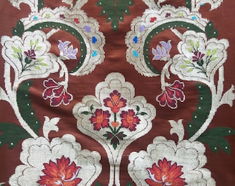 Banarasi Tibetan Brocade Handmade Brocade Varanasi Handloom Brocade Floral Brocade Indian Handloom Brocade Brocade Design Fabric Red brocade