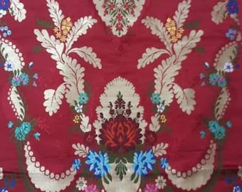 Red Banarasi Tibetan Brocade Handmade Brocade Banarasi Handloom brocade Indian Handloom Brocade Kadhuwa Brocade  Fabric Multi Colour Brocade