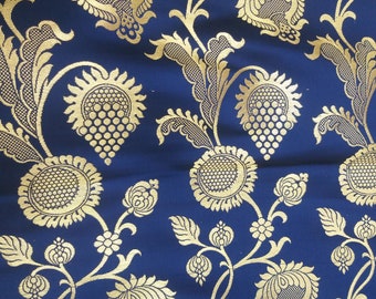 Blue Banarasi Tibetan Brocade Handmade Brocade Banarasi Handloom Brocade Indian Handloom Brocade Silk Brocade Designer Art Silk Brocade