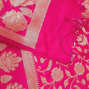 Pink Jacquard Dupatta Designer Dupatta Banarasi Dupatta Floral Dupatta Handloom Handmade Dupatta Wedding dupatta Silver zari work Dupatta