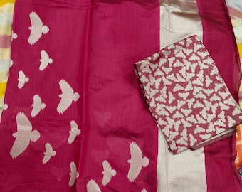 Red Chanderi Saree Cotton Saree Traditional Saree Saree for Wedding Designer Poly Silk saree  Handmade zari Saree Handloom saree