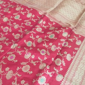 Red Banarasi Saree Pure Silk Saree Traditional Saree Saree for Wedding Designer Silk Meenakari saree  Handmade Jangla Saree Handloom saree
