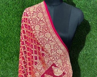 Designer Chiffon Silk Dupatta Dark Pink Jacquard Dupatta Dupatta Banarasi Dupatta Floral Dupatta Handloom Handmade Dupatta wedding Dupatta