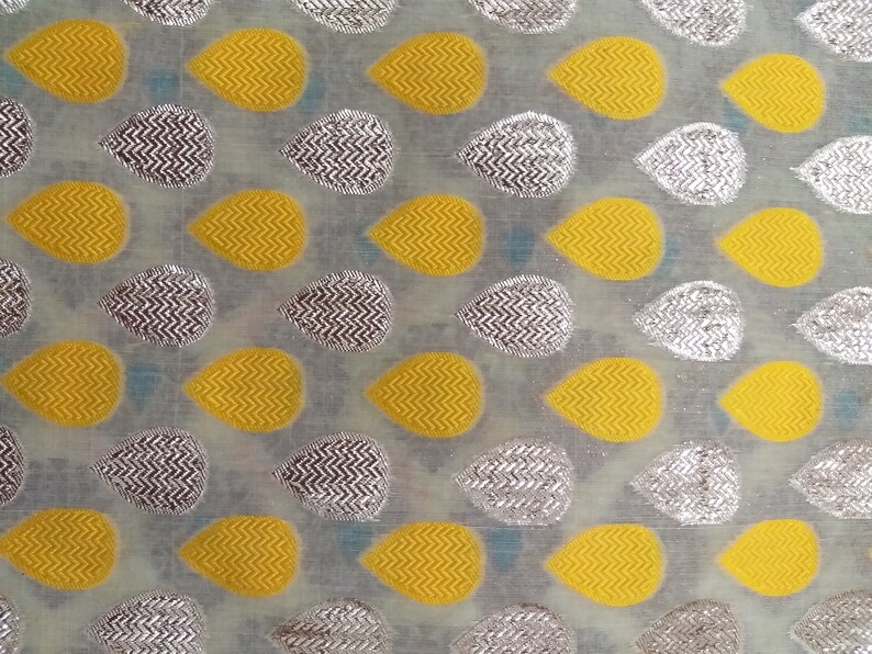 Yellow Jacquard fabric Handmade fabric Handloom fabric Indian Cotton fabric Floral Design Fabric Banarasi Wedding ArtSilk Cutwork fabric