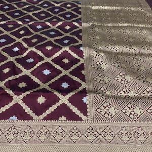 Dark red Saree Pure Silk Sari Traditional Banarasi Saree Saree for Wedding Silk floral Sari Banarasi Handloom Saree Designer saree