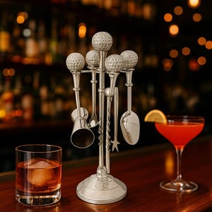 Golfbar-gereedschapset: messing-nikkelafwerking, 5-delige thuisbartendingset
