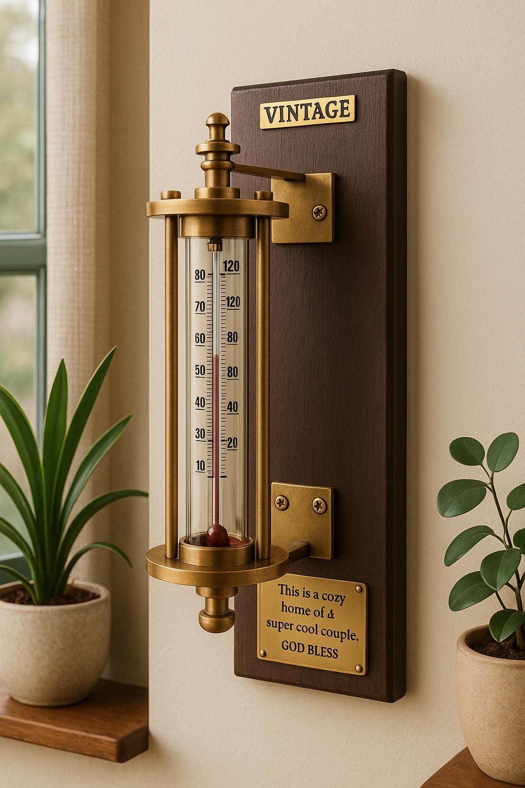 Vintage Brass & Wood Wall Thermometer: Indoor/outdoor Decor - Etsy