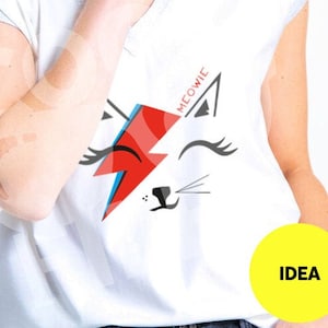 David Meowie fichier - T-shirt Bowie chat - David Bowie logo - Bowie éclair - Sublimation t-shirt - Vinyl DXF - Silhouette - Cricut Design
