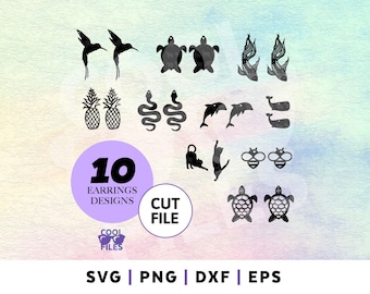 Earrings file - Digital file - Svg earring animals Cricut - Earrings bundle - Laser cut template, DIY jewelry svg, dxf, png