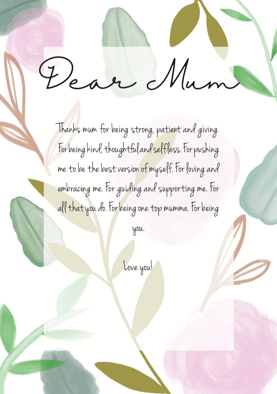 Dear Mum Digital Print | Etsy