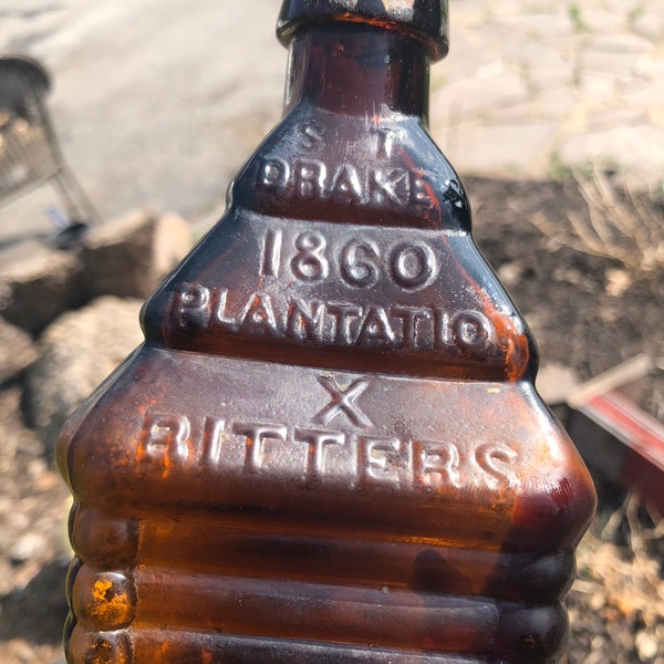 St drake plantation bitters partial label antique bottle with original contents