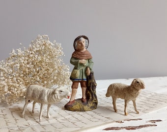 Old nativity figures shepherd with plaster sheep sheep old antique shabby brocante Christmas decoration Easter decoration