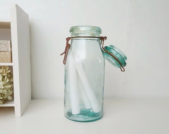 Old French 1 L DURFOR storage jar swing glass France turquoise preserving jar storage container old antique shabby