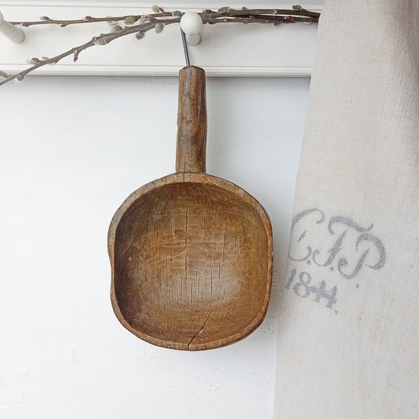 Rustic old wooden ladle large farmer's ladle wooden ladle wooden bowl old antique country house decoration country house kitchen