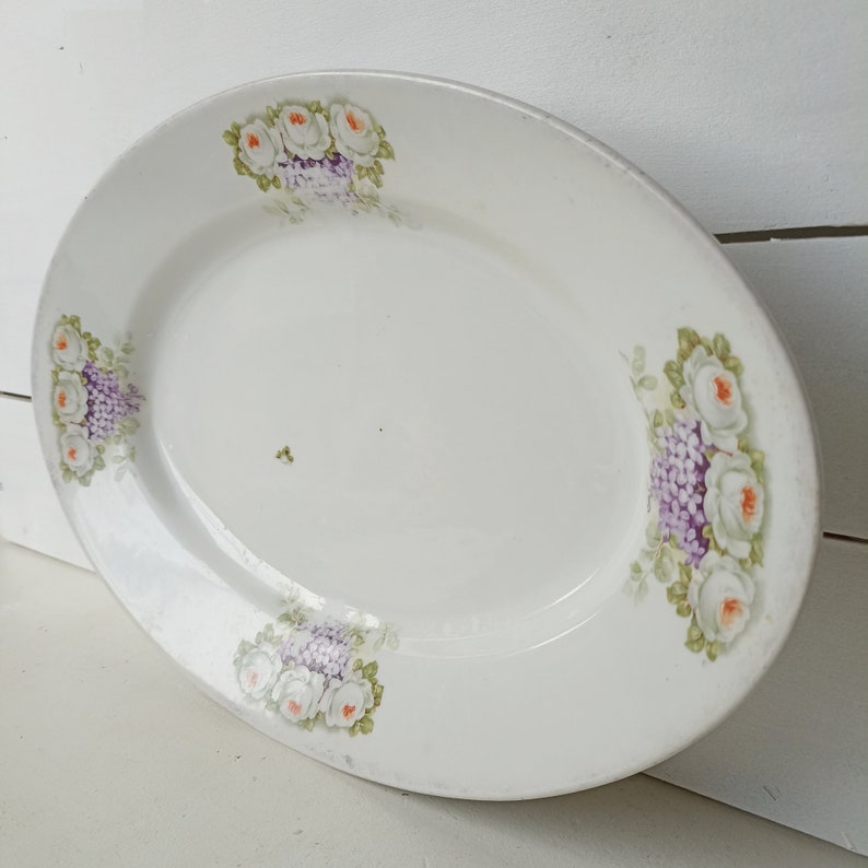 Large old serving plate meat plate made of porcelain around 1920 patina ceramic plate brocante shabby old antique image 5