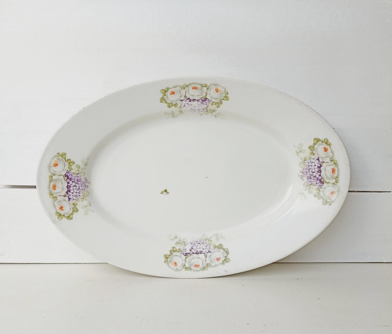 Large old serving plate meat plate made of porcelain around 1920 patina ceramic plate brocante shabby old antique image 1