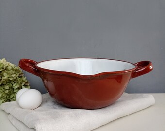 Old 23 cm enamel bowl with pouring rim and handles oxblood red-brown mixing bowl Baumann enamel vintage old antique