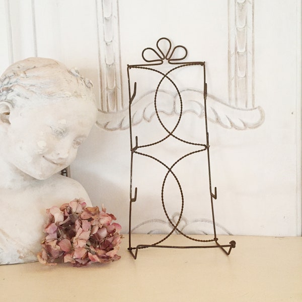 Oude pot cap houder, dekselhouder, tijdschrift houder, Frankrijk, fil de fer * shabby * brocante * oude dekselhouder