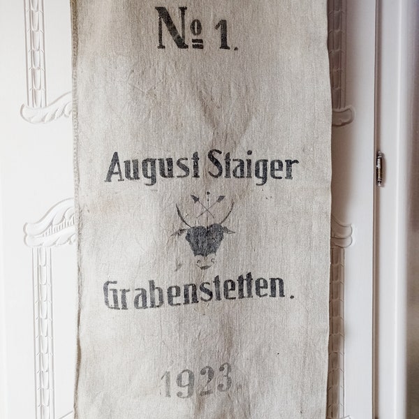 Großer antiker Leinensack Ochse Stier Getreidesack Mehlsack Bauernsack alt antik shabby