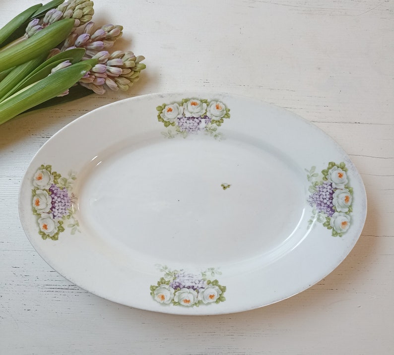 Large old serving plate meat plate made of porcelain around 1920 patina ceramic plate brocante shabby old antique image 2