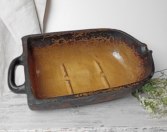 Large antique casserole dish around 1890 fired clay stoneware farmer's terrine casserole old antique