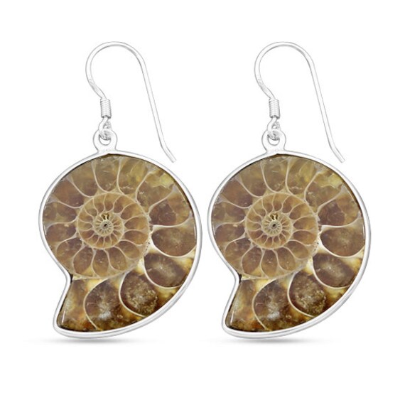 Solid  Sterling Silver Ammonite  Earrings 