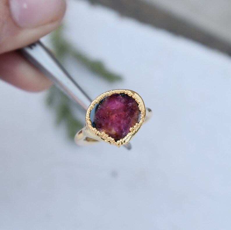 women ring Dainty raw watermelon tourmaline slice ring electro tourmaline ring handmade jewelry gemstone ring jewelry tourmaline jewelry