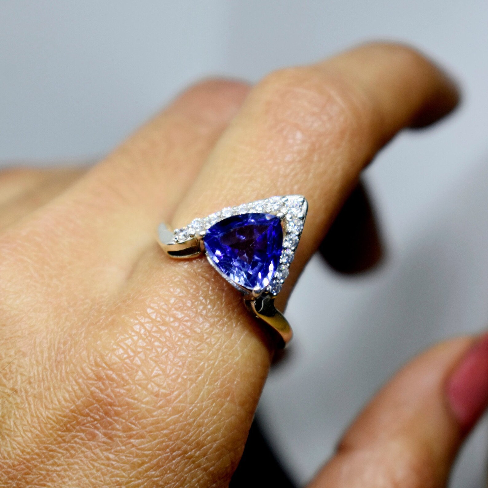 Natural tanzanite ring faceted trillion tanzanite ring 925 Etsy