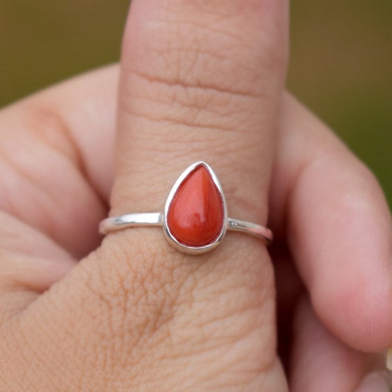 Pretty natural coral ring with sterling silver setting and ring