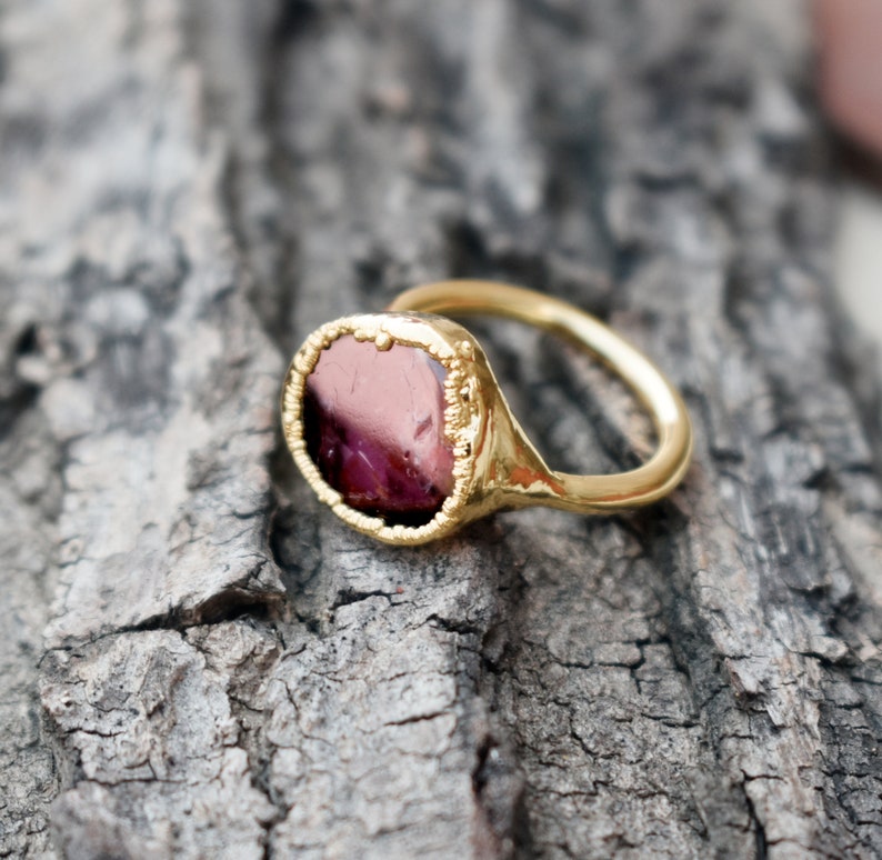 women ring Dainty raw watermelon tourmaline slice ring electro tourmaline ring handmade jewelry gemstone ring jewelry tourmaline jewelry