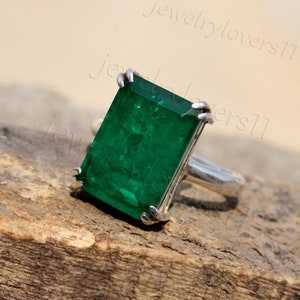 Latest Colombian Emerald Birthstone Ring Solid 925 Sterling Silver Gemstone Ring For Women Anniversary Gift For Her Faceted Emerald Ring