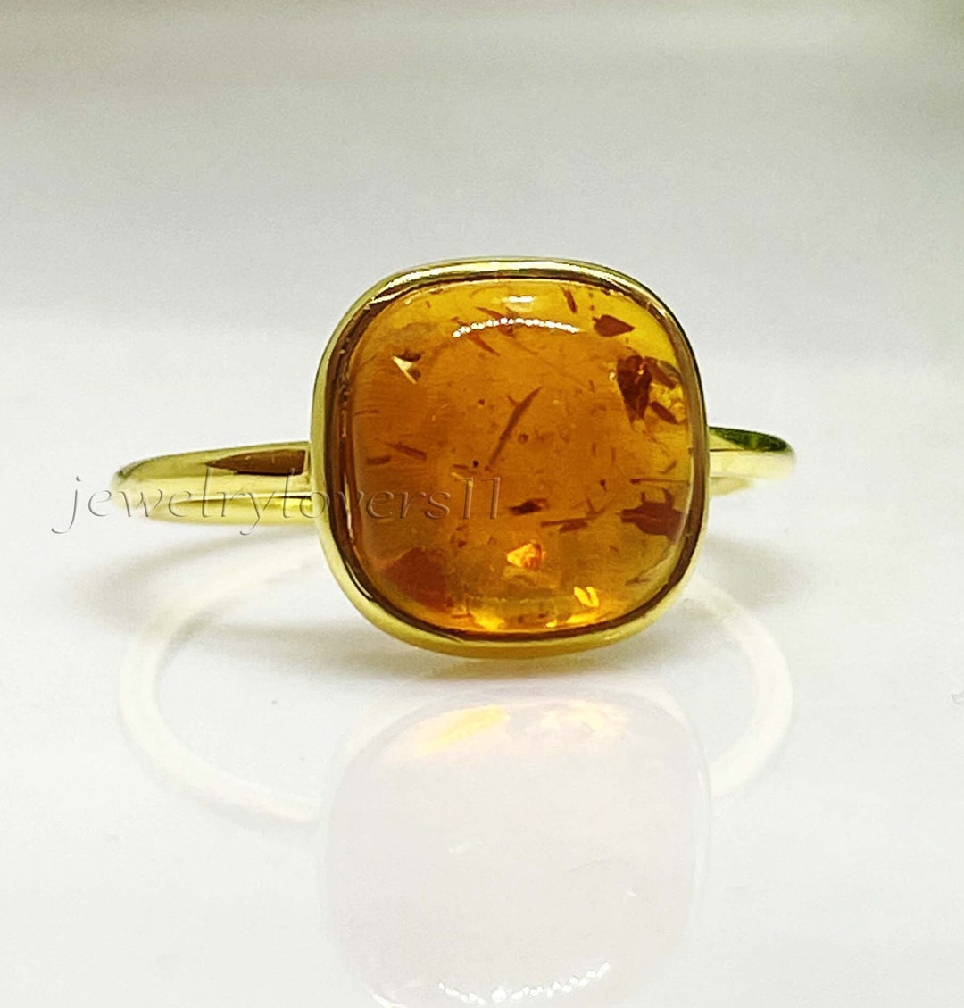 Natural Amber Ring 14K Solid Gold Ring Handmade Fashion Ring - Etsy