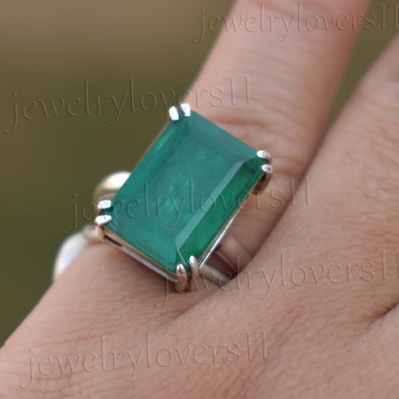 Natural Emerald Ring Statement Gemstone Ring 925 Sterling Etsy