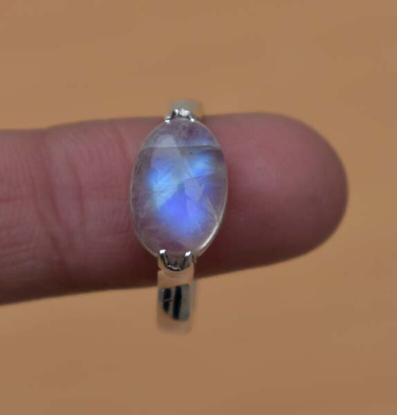 wedding solitaire moonstone ring handmade jewelry ring blue flash rainbow moonstone ring 925 sterling silver ring moonstone birthday gift