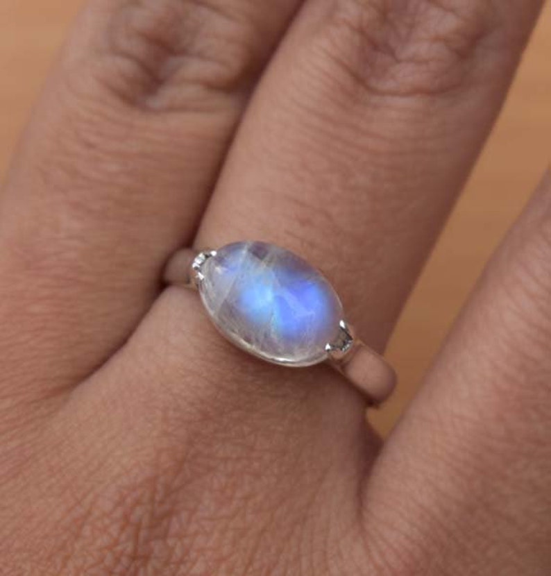 wedding solitaire moonstone ring handmade jewelry ring blue flash rainbow moonstone ring 925 sterling silver ring moonstone birthday gift
