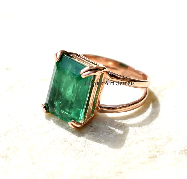 emerald ring rose gold fill emerald ring 925 sterling emerald ring birthstone emerald jewelry engagement gift ring gemstone ring