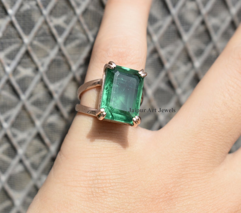 emerald ring rose gold fill emerald ring 925 sterling emerald ring birthstone emerald jewelry engagement gift ring gemstone ring