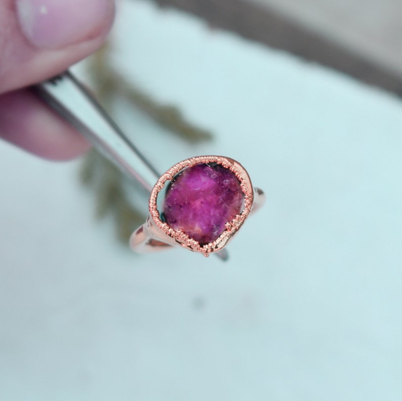 women ring Dainty raw watermelon tourmaline slice ring electro tourmaline ring handmade jewelry gemstone ring jewelry tourmaline jewelry